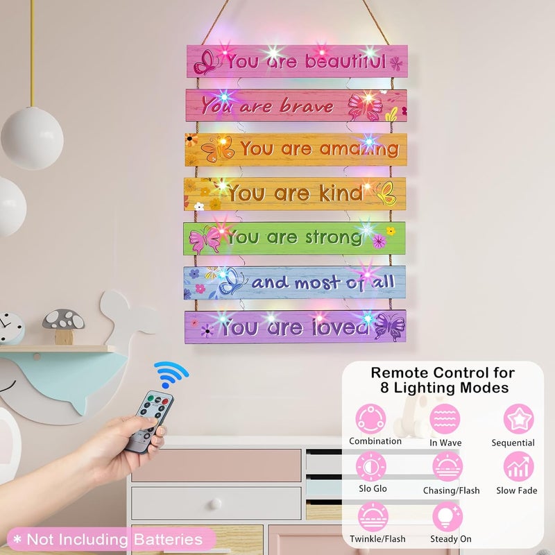 FIOBEE Girls Room Décor for Teen Girls Boys with LED Light Wall Decor for Bedroom Motivational Inspirational Wall Art Room Decoration for Kids Studyroom, 8 Kinds of Lights, Colorful Butterfly - Image 2